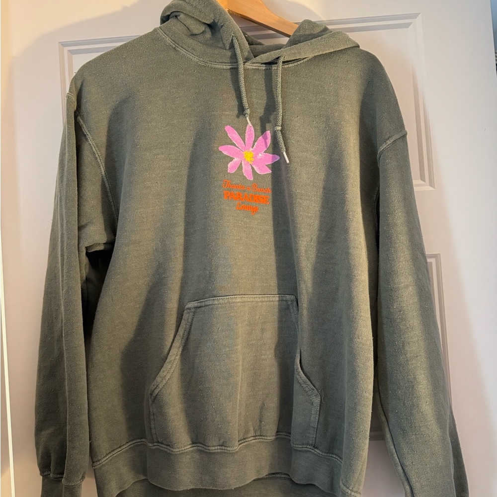 UO S - Green Hoodie with Pink Flower Design